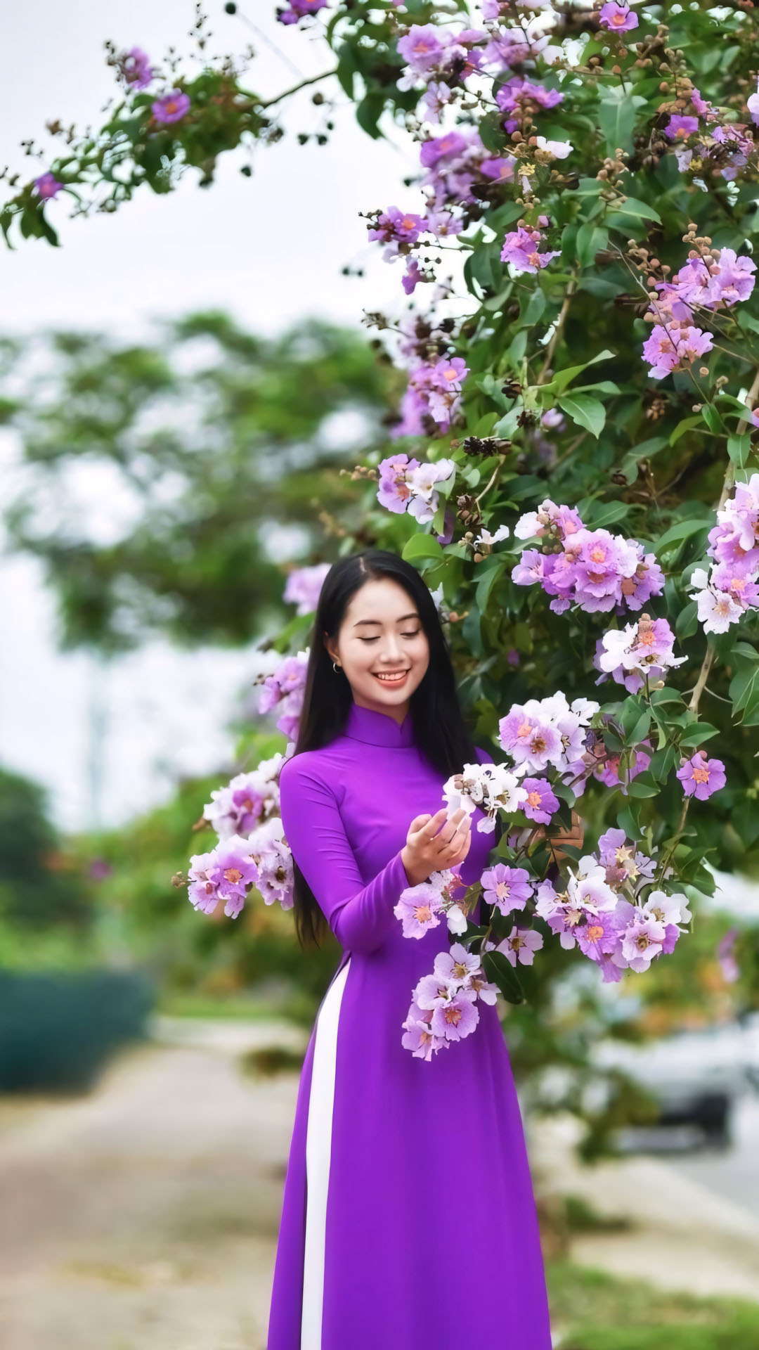 Áo dài ảnh hoa bằng lăng buồn